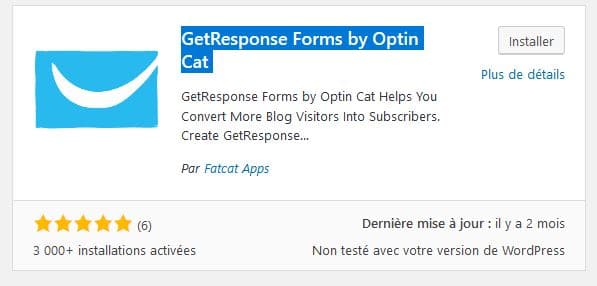 Collecter les mails sur votre site internet - Une capture d'écran d'un plugin getresponse forms optin cat wordpress - page Web
